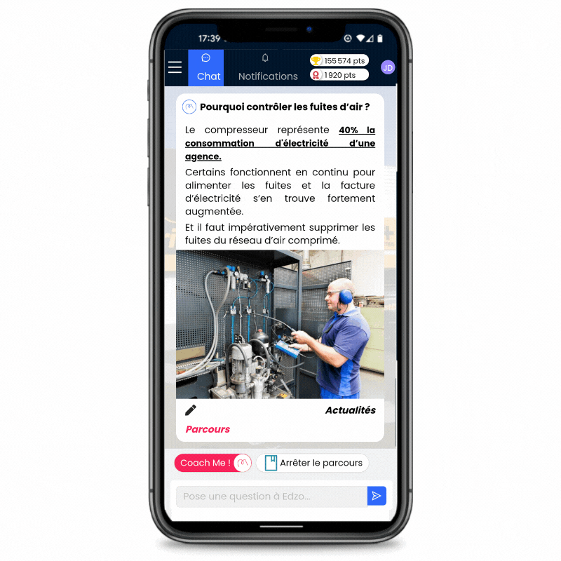vue de l'app Edzo sur une checklist de maintenance préventive